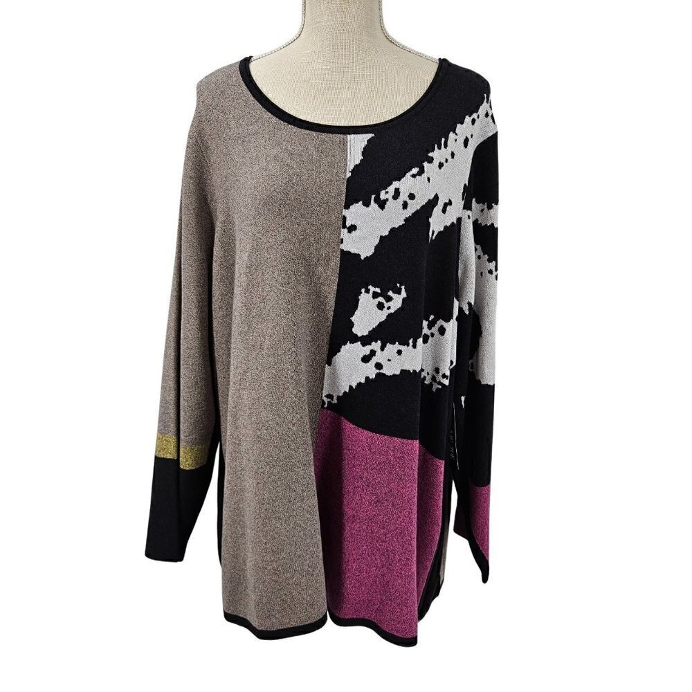Nic+Zoe Abstract Patchwork Mixed Print Sweater Women's 3x New Artsy Art To Wear